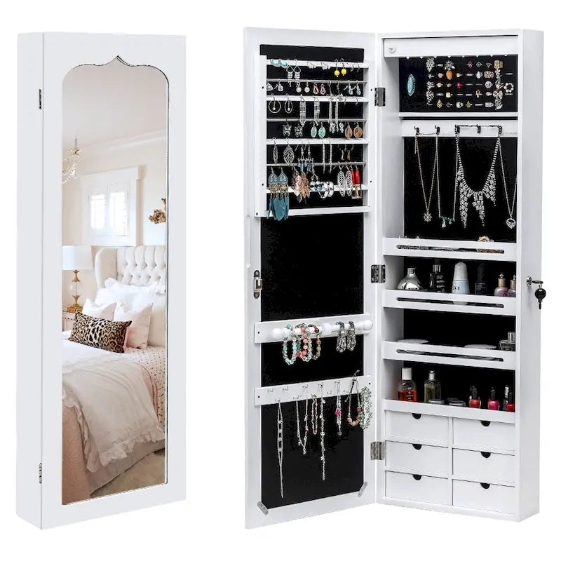 Armoire à bijoux murale en bois blanc à 6 tiroirs – N/A