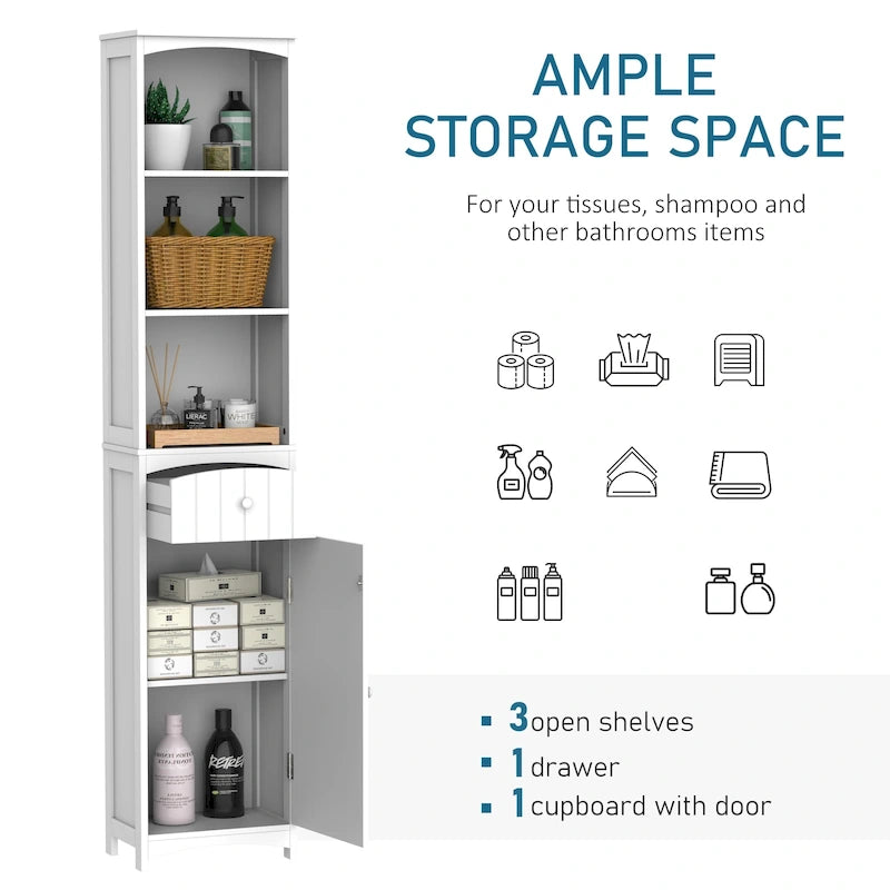 HOMCOM 67  Tall Bathroom Storage Cabinet, Freestanding Linen Tower with 3-Tier Shelf, Narrow Side Floor Organizer, White