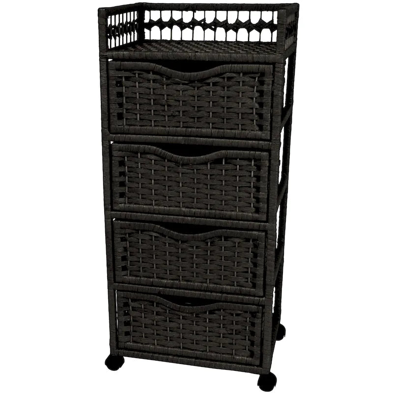 Commode à 4 tiroirs en fibres naturelles sur roulettes – 17,25 L x 12,50 P x 38,25 H po