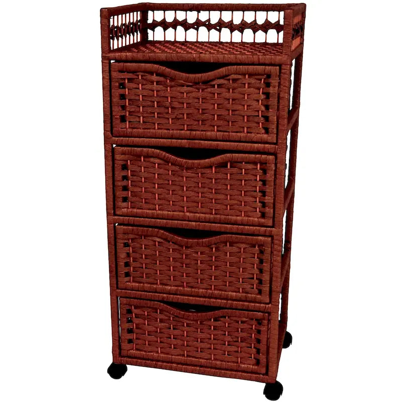 Commode à 4 tiroirs en fibres naturelles sur roulettes – 17,25 L x 12,50 P x 38,25 H po