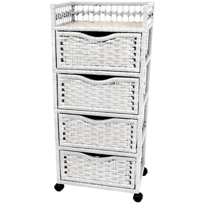 Commode à 4 tiroirs en fibres naturelles sur roulettes – 17,25 L x 12,50 P x 38,25 H po