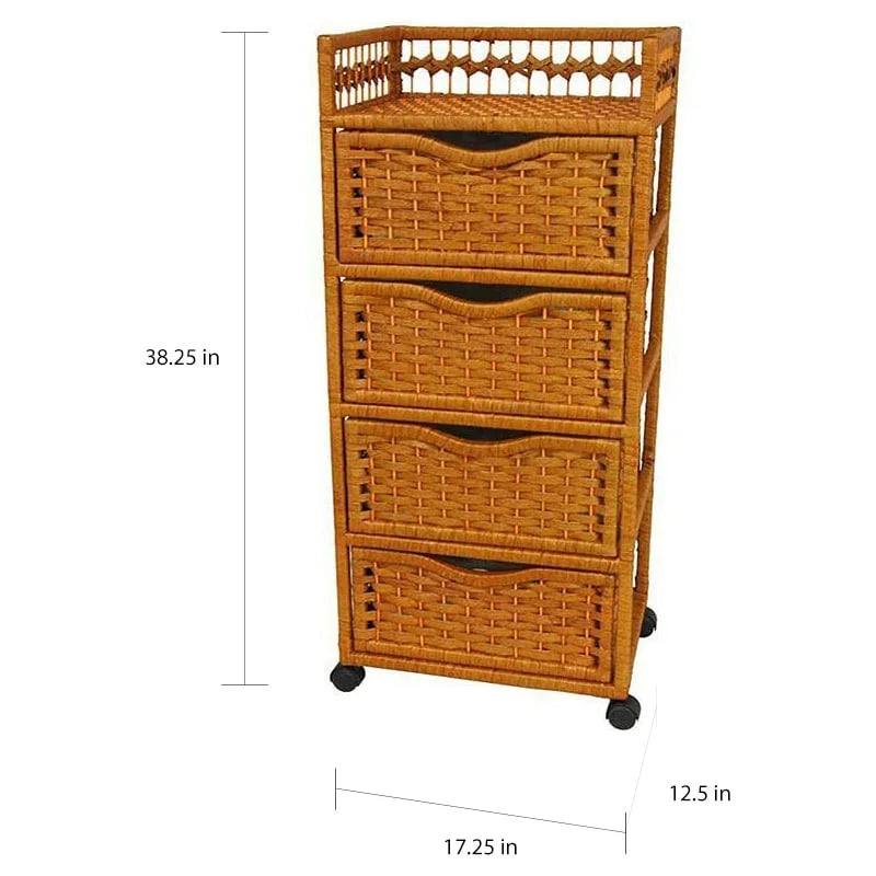 Commode à 4 tiroirs en fibres naturelles sur roulettes – 17,25 L x 12,50 P x 38,25 H po