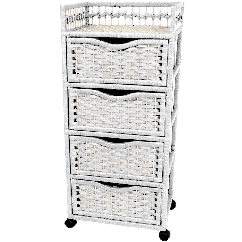 Commode à 4 tiroirs en fibres naturelles sur roulettes – 17,25 L x 12,50 P x 38,25 H po
