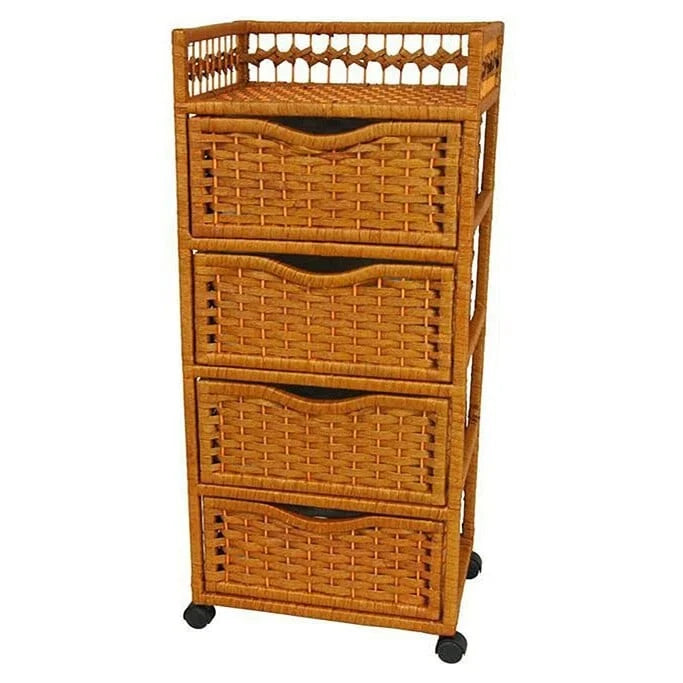 Commode à 4 tiroirs en fibres naturelles sur roulettes – 17,25 L x 12,50 P x 38,25 H po