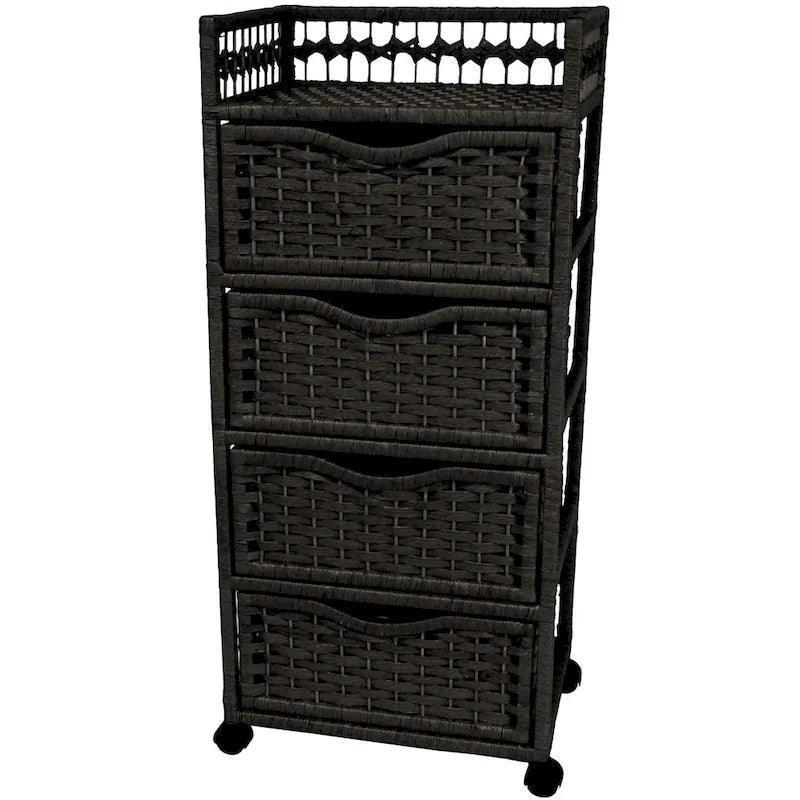 Commode à 4 tiroirs en fibres naturelles sur roulettes – 17,25 L x 12,50 P x 38,25 H po