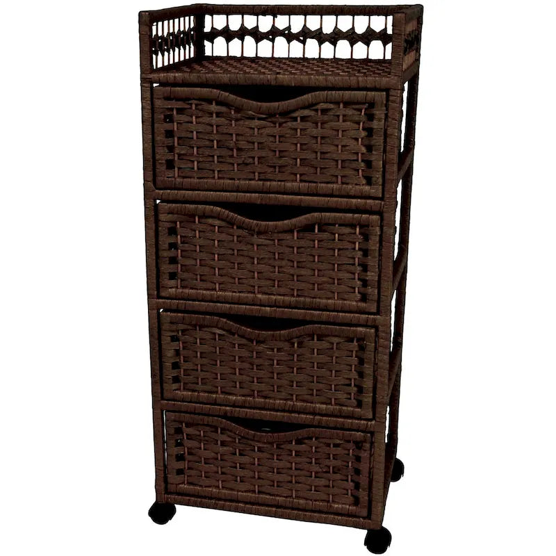 Commode à 4 tiroirs en fibres naturelles sur roulettes – 17,25 L x 12,50 P x 38,25 H po