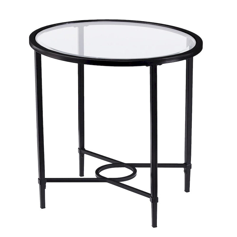 SEI Furniture Quaker Table d'appoint ovale en métal forgé avec verre trempé biseauté