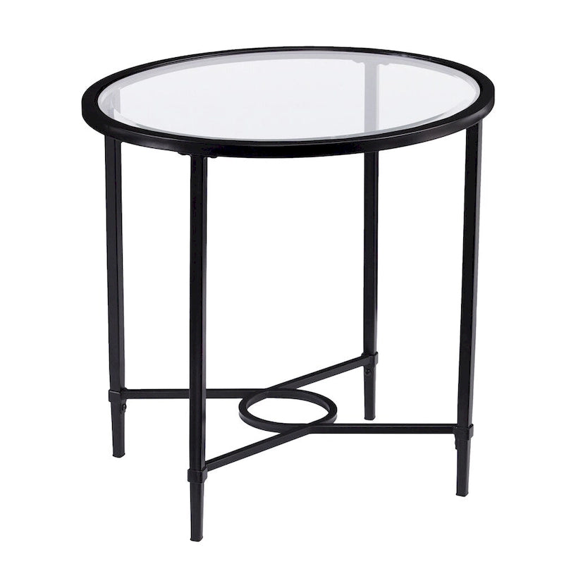 SEI Furniture Quaker Table d'appoint ovale en métal forgé avec verre trempé biseauté