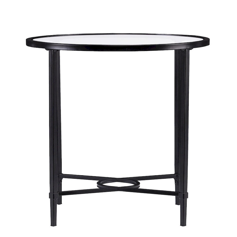 SEI Furniture Quaker Table d'appoint ovale en métal forgé avec verre trempé biseauté