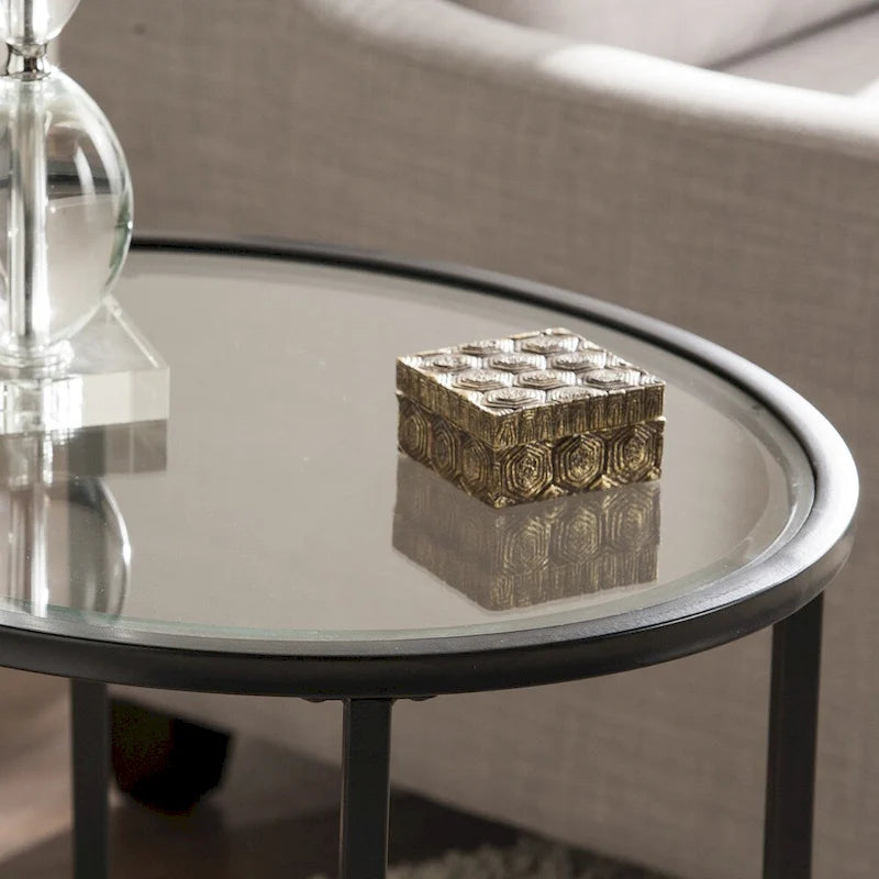 SEI Furniture Quaker Table d'appoint ovale en métal forgé avec verre trempé biseauté