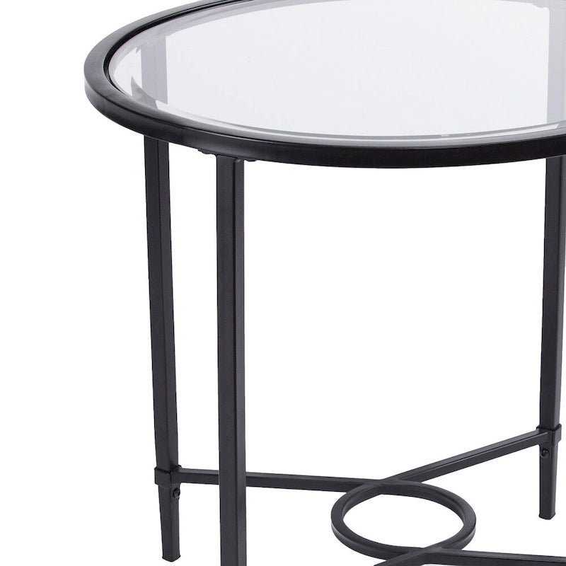 SEI Furniture Quaker Table d'appoint ovale en métal forgé avec verre trempé biseauté