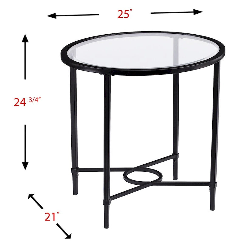 SEI Furniture Quaker Table d'appoint ovale en métal forgé avec verre trempé biseauté