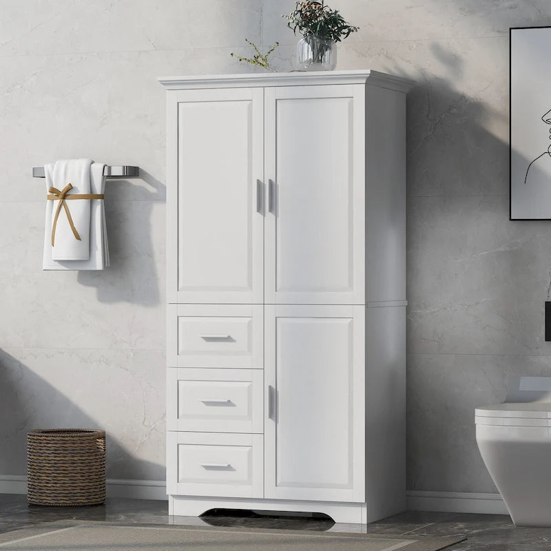 Tall and Wide Storage Cabinet with Doors,Three Drawers