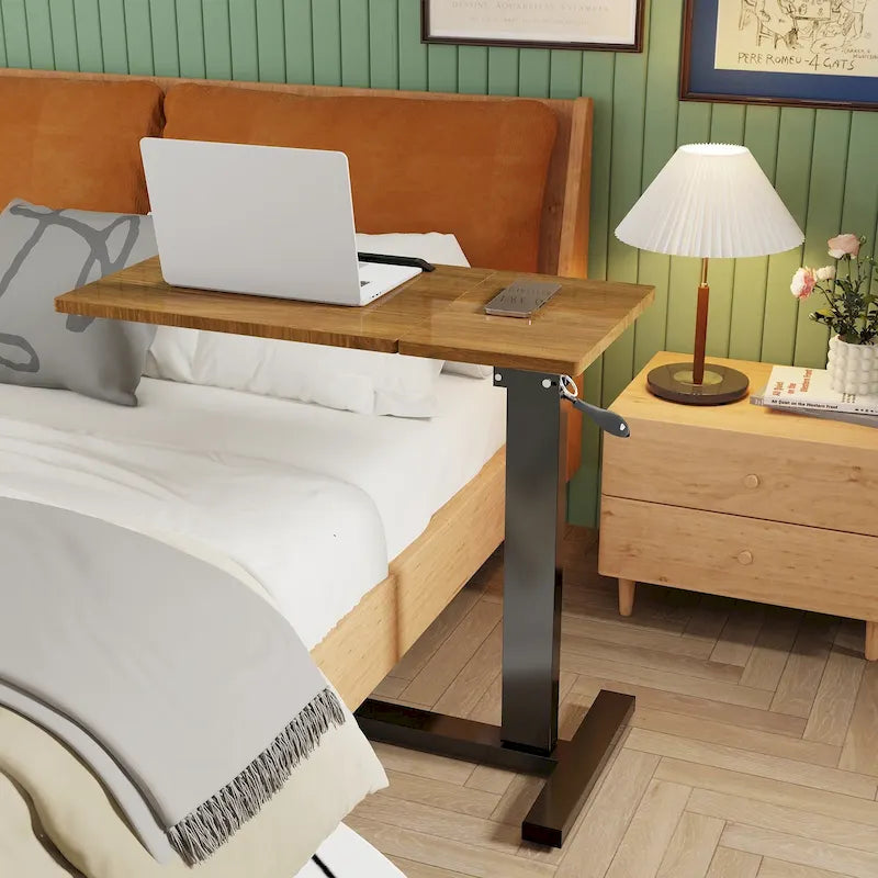 Table de lit réglable en hauteur, bureau d'ordinateur portable inclinable avec 4 roulettes