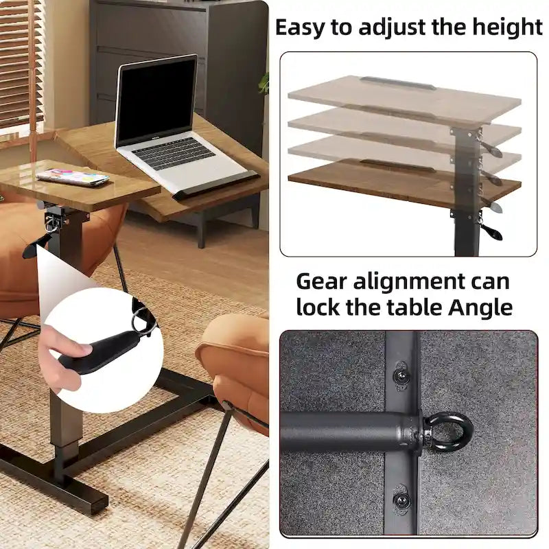 Table de lit réglable en hauteur, bureau d'ordinateur portable inclinable avec 4 roulettes