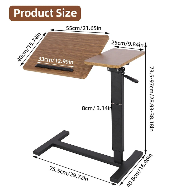Table de lit réglable en hauteur, bureau d'ordinateur portable inclinable avec 4 roulettes