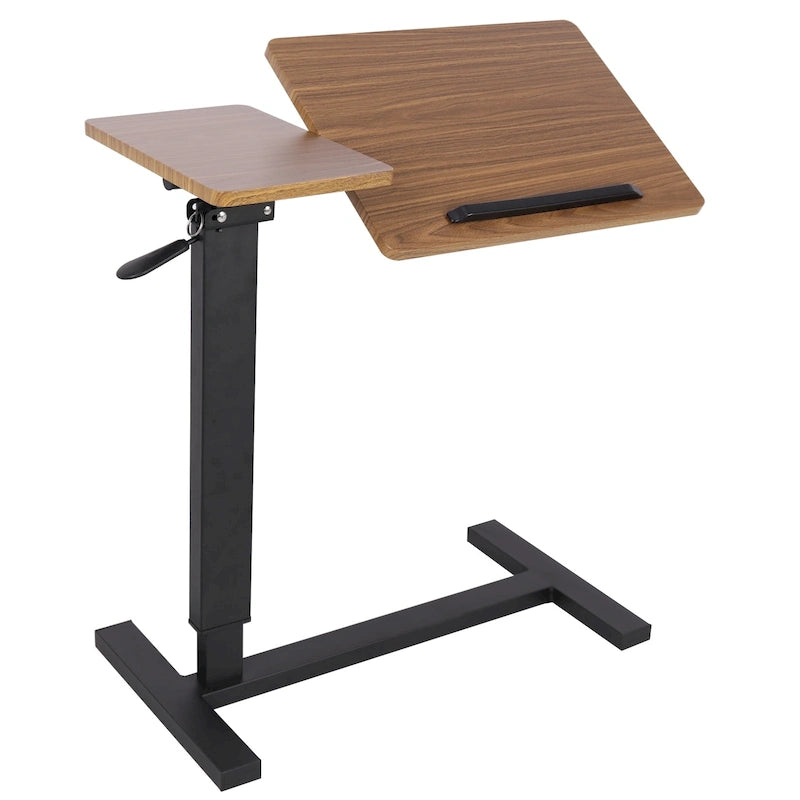 Table de lit réglable en hauteur, bureau d'ordinateur portable inclinable avec 4 roulettes