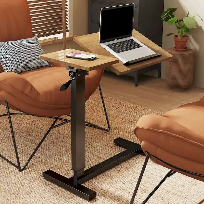 Table de lit réglable en hauteur, bureau d'ordinateur portable inclinable avec 4 roulettes