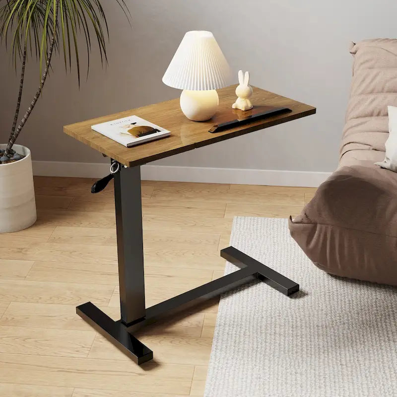 Table de lit réglable en hauteur, bureau d'ordinateur portable inclinable avec 4 roulettes