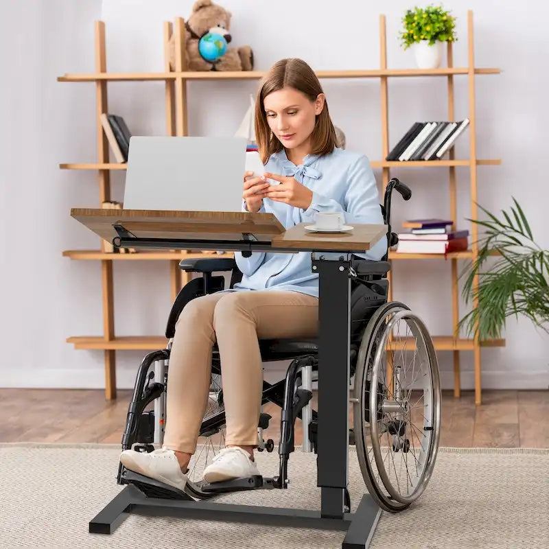 Table de lit réglable en hauteur, bureau d'ordinateur portable inclinable avec 4 roulettes
