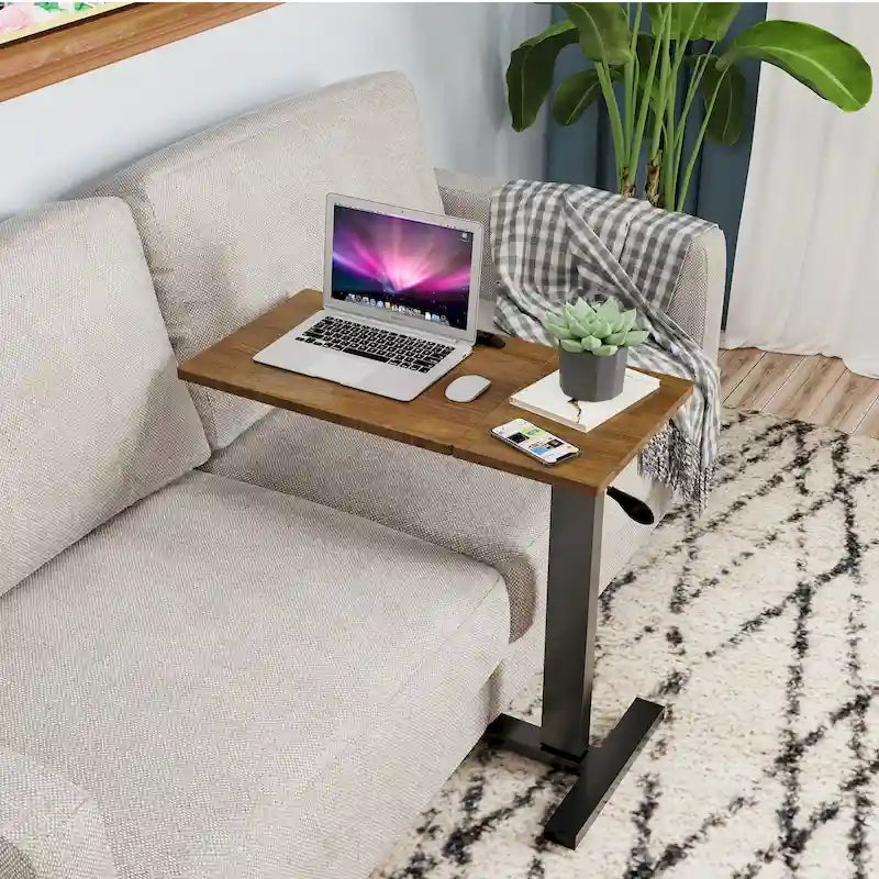 Table de lit réglable en hauteur, bureau d'ordinateur portable inclinable avec 4 roulettes