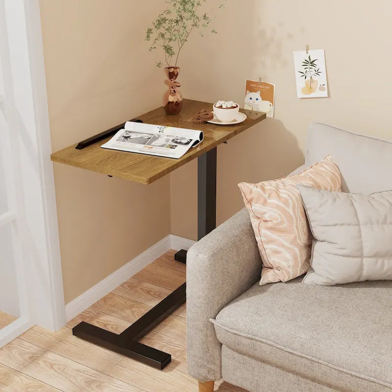 Table de lit réglable en hauteur, bureau d'ordinateur portable inclinable avec 4 roulettes