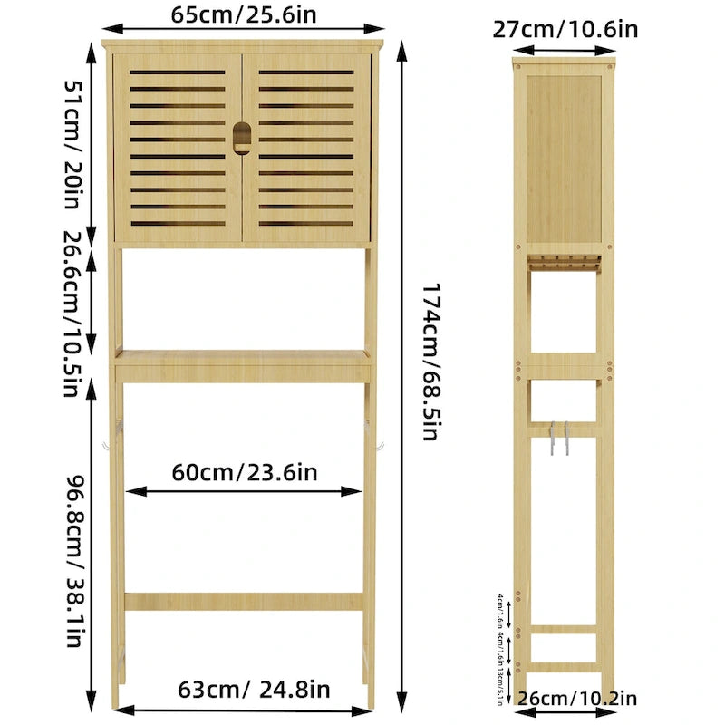 Bathroom Over The Toilet Storage Cabinet Organizer With Doors Shelves - 25  x 10  x 69