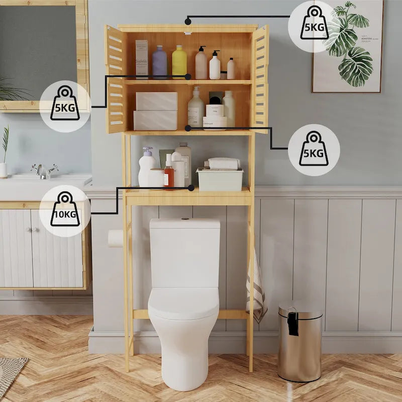 Bathroom Over The Toilet Storage Cabinet Organizer With Doors Shelves - 25  x 10  x 69
