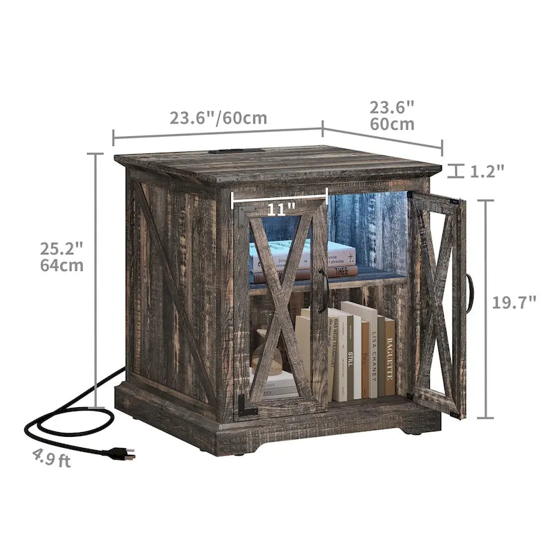 Table d'appoint Moasis avec station de recharge, table d'appoint de ferme avec rangement et étagères