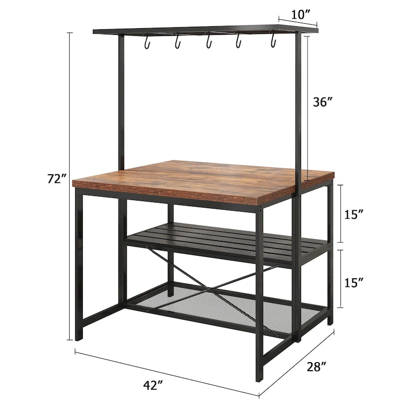 Îlot de cuisine 42 po, support de micro-ondes, étagère de four avec rangement - 42 P x 28 L x 72 H