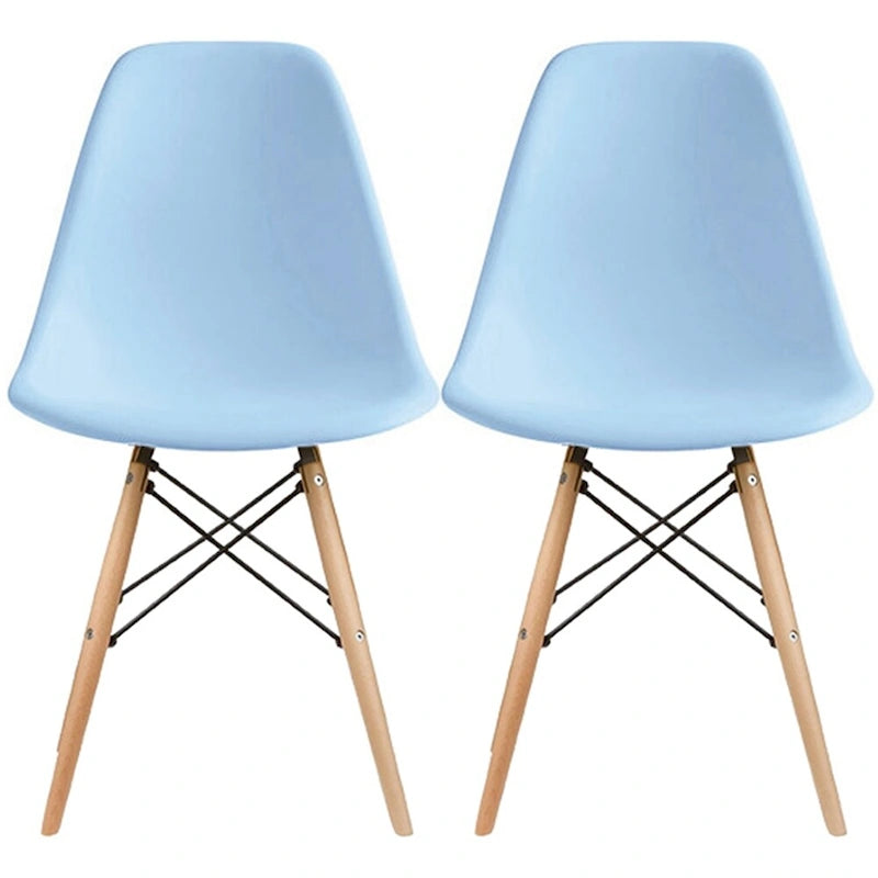 Lot de 2 chaises Eiffel design en plastique Pieds en bois massif Rétro Coque moulée Hôtel Dowel Pour cuisine chambre bureau