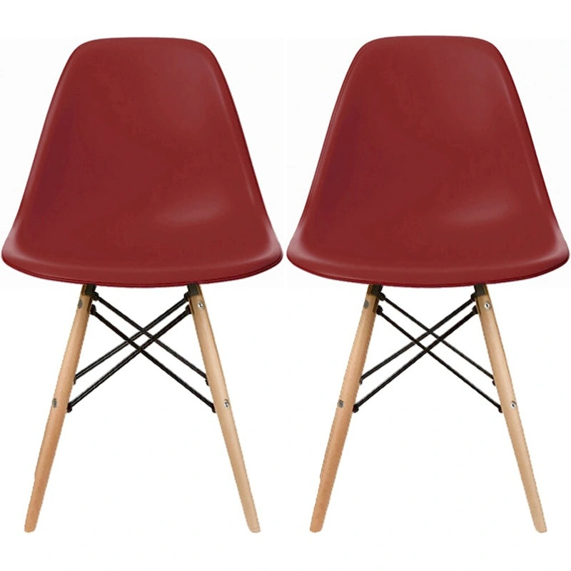 Lot de 2 chaises Eiffel design en plastique Pieds en bois massif Rétro Coque moulée Hôtel Dowel Pour cuisine chambre bureau