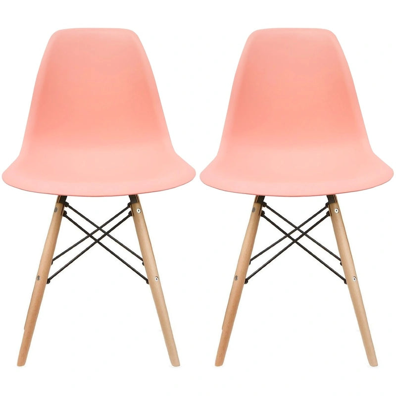 Lot de 2 chaises Eiffel design en plastique Pieds en bois massif Rétro Coque moulée Hôtel Dowel Pour cuisine chambre bureau