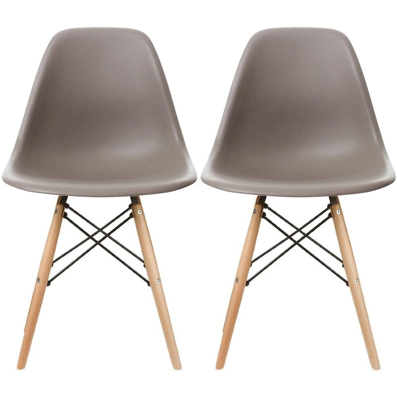 Lot de 2 chaises Eiffel design en plastique Pieds en bois massif Rétro Coque moulée Hôtel Dowel Pour cuisine chambre bureau