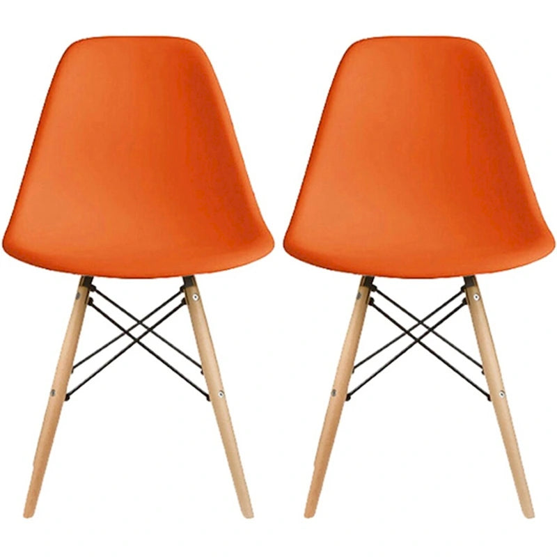 Lot de 2 chaises Eiffel design en plastique Pieds en bois massif Rétro Coque moulée Hôtel Dowel Pour cuisine chambre bureau