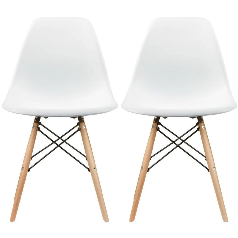 Lot de 2 chaises Eiffel design en plastique Pieds en bois massif Rétro Coque moulée Hôtel Dowel Pour cuisine chambre bureau