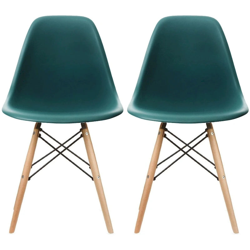 Lot de 2 chaises Eiffel design en plastique Pieds en bois massif Rétro Coque moulée Hôtel Dowel Pour cuisine chambre bureau