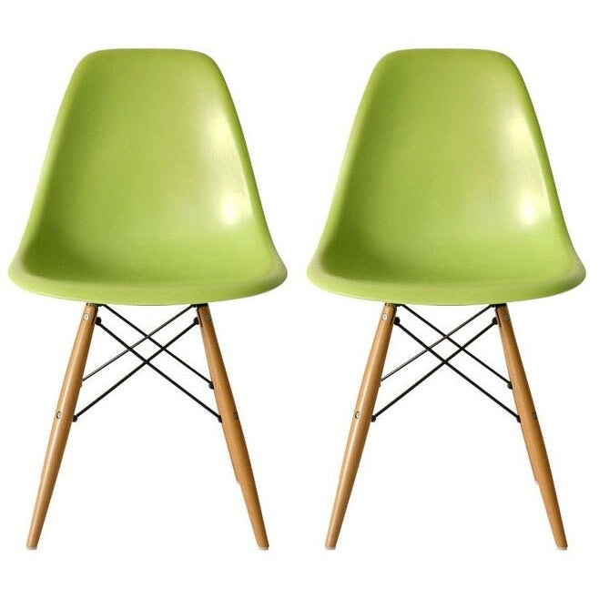 Lot de 2 chaises Eiffel design en plastique Pieds en bois massif Rétro Coque moulée Hôtel Dowel Pour cuisine chambre bureau