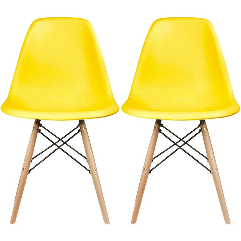 Lot de 2 chaises Eiffel design en plastique Pieds en bois massif Rétro Coque moulée Hôtel Dowel Pour cuisine chambre bureau