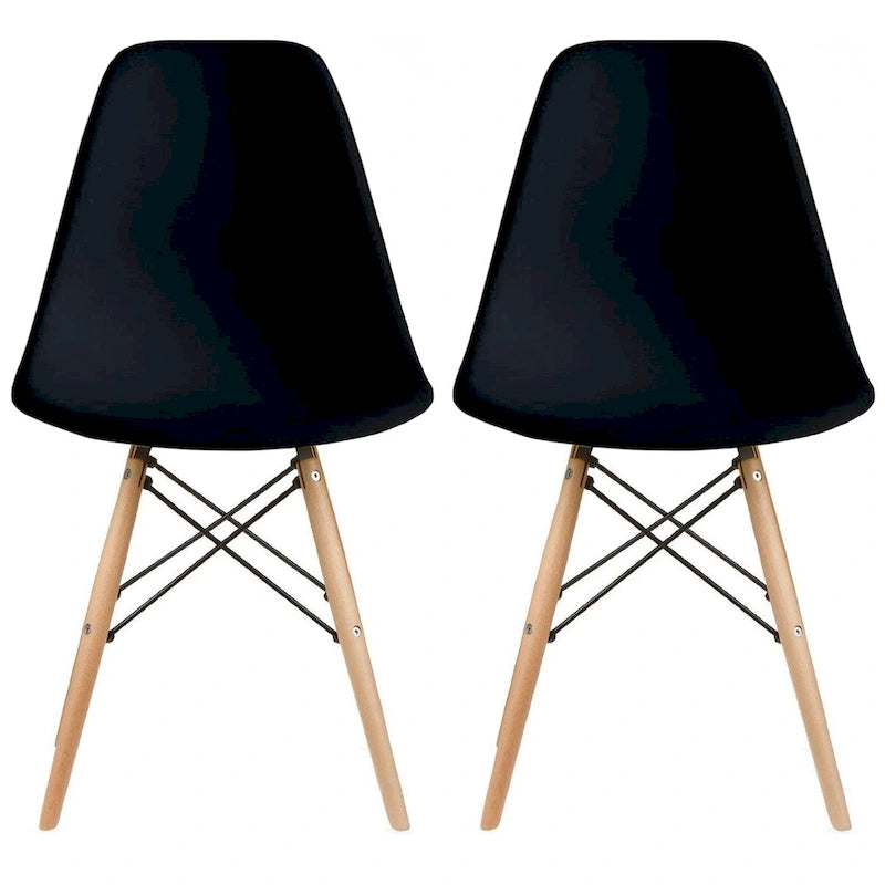 Lot de 2 chaises Eiffel design en plastique Pieds en bois massif Rétro Coque moulée Hôtel Dowel Pour cuisine chambre bureau