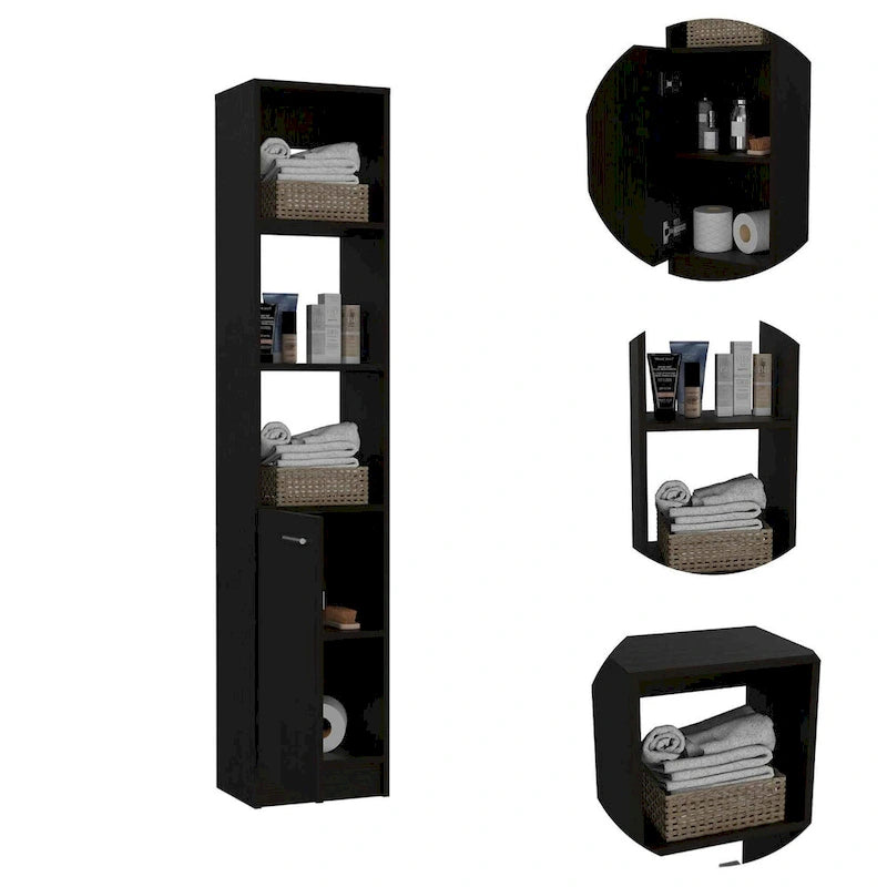 2-Shelf Rectangle Bathroom Linen Cabinet Light Oak/Black/White