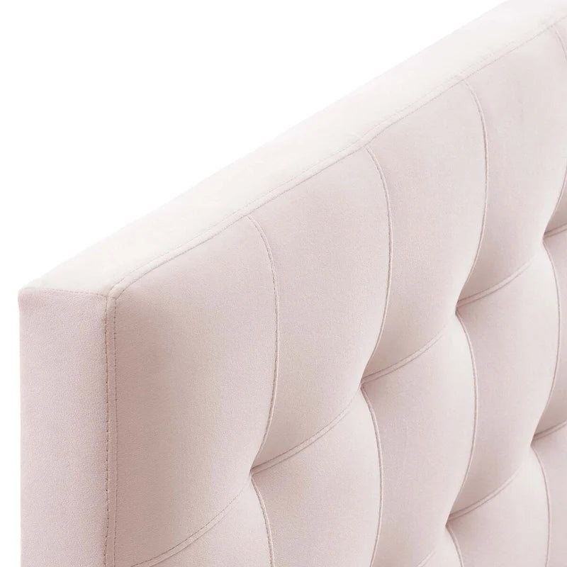 Tête de lit capitonnée en velours Carson Carrington Labbgard Grand lit (Queen-size) couleur biscuit