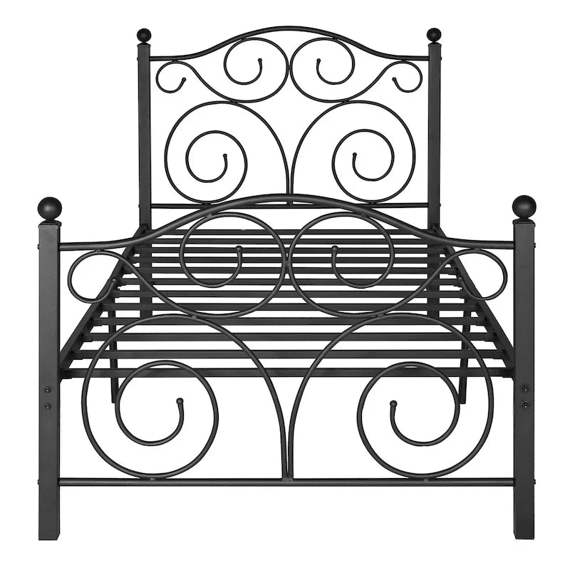 Cadre de lit en métal Javlergo avec tête et pied de lit arqués, support à lattes en acier robuste, aucun sommier tapissier requis