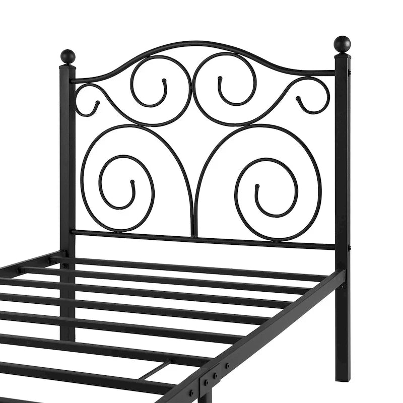Cadre de lit en métal Javlergo avec tête et pied de lit arqués, support à lattes en acier robuste, aucun sommier tapissier requis