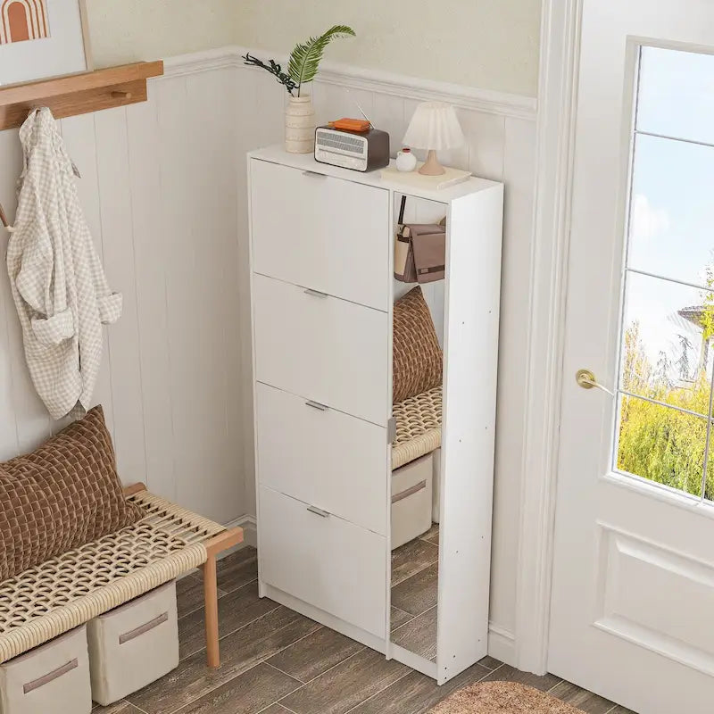 Meuble à Chaussures avec Miroir Élégant Gain de Place pour Entrées Rangement à Chaussures