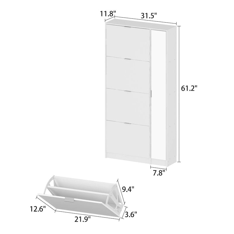 Meuble à Chaussures avec Miroir Élégant Gain de Place pour Entrées Rangement à Chaussures