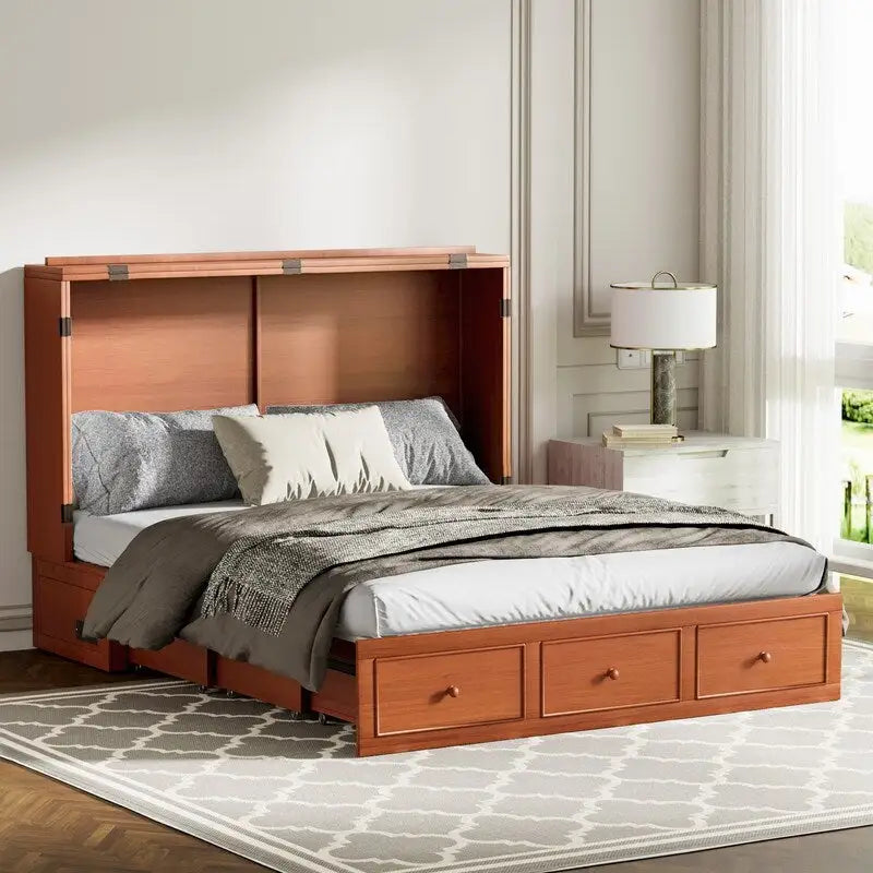Lit escamotable Mixoy Murphy avec matelas pliable, lit-armoire cube moderne avec tiroir de rangement et station de recharge USB