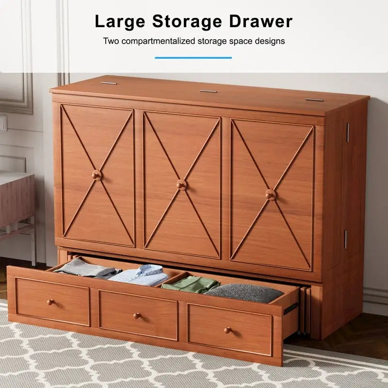 Lit escamotable Mixoy Murphy avec matelas pliable, lit-armoire cube moderne avec tiroir de rangement et station de recharge USB