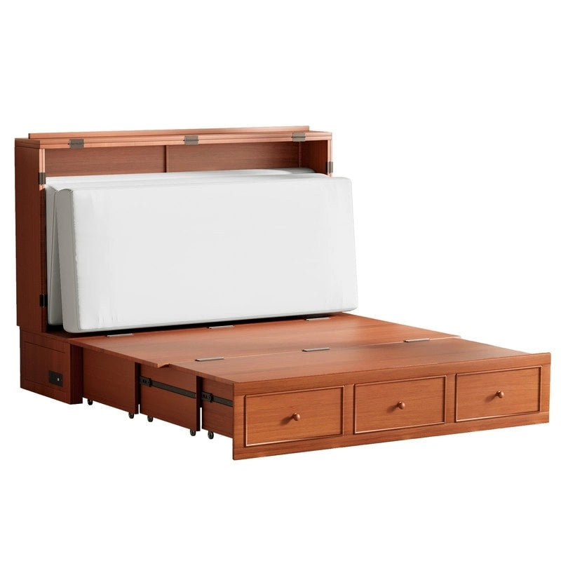Lit escamotable Mixoy Murphy avec matelas pliable, lit-armoire cube moderne avec tiroir de rangement et station de recharge USB