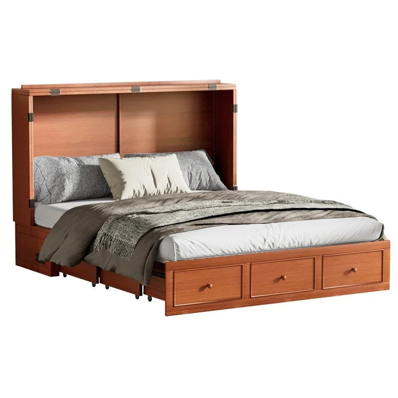 Lit escamotable Mixoy Murphy avec matelas pliable, lit-armoire cube moderne avec tiroir de rangement et station de recharge USB